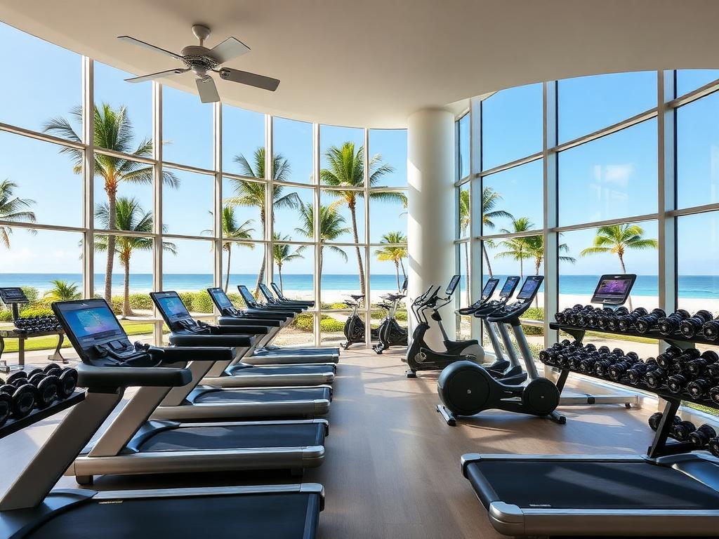 Fitness center with ocean views