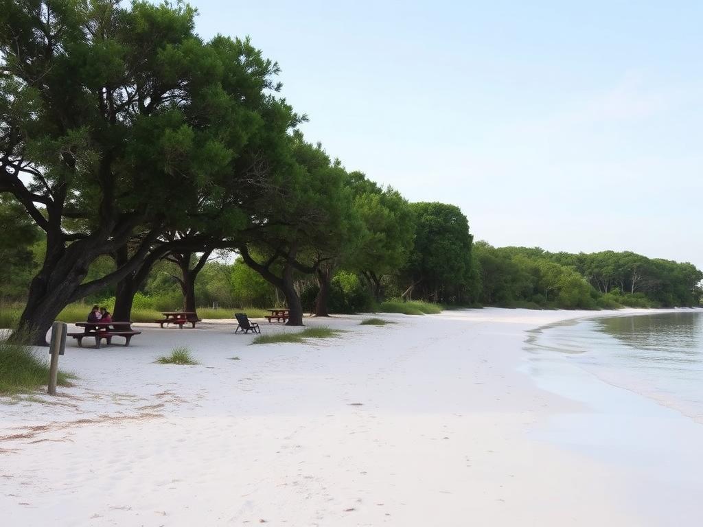 Peaceful white sand beach at Sand Key Park